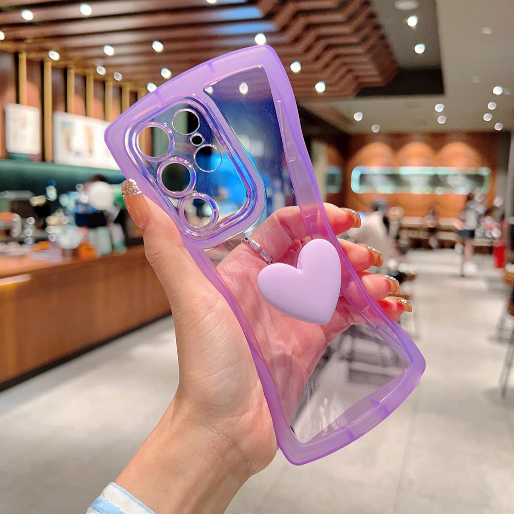 Samsung 3D Love Heart Wavy Edge Clear Phone Case