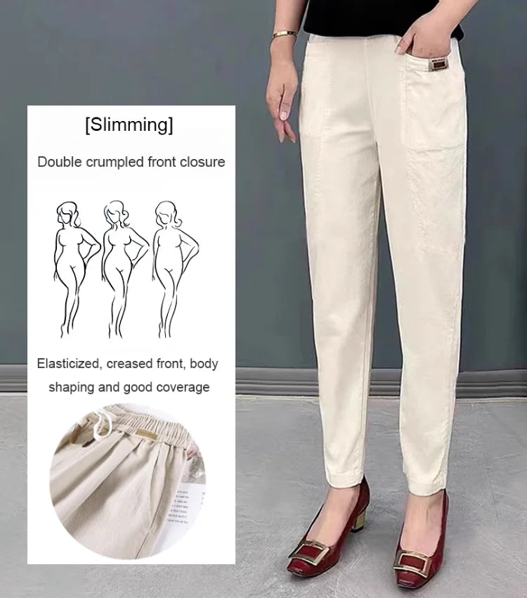 Women's cotton trousers with elastic waistband