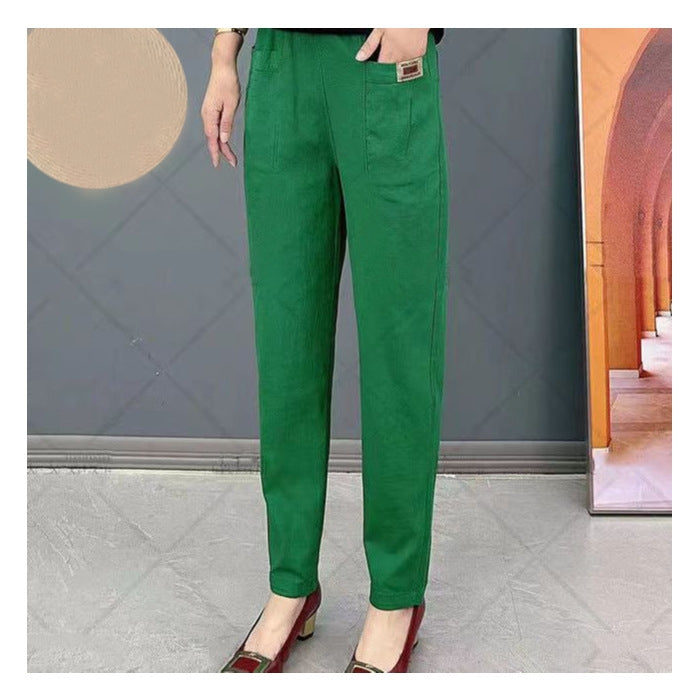 Women's cotton trousers with elastic waistband