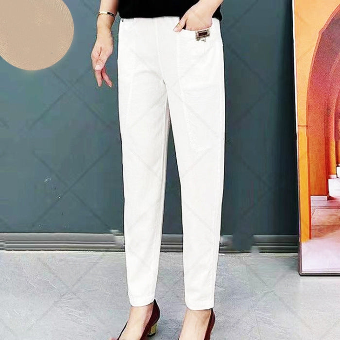 Women's cotton trousers with elastic waistband