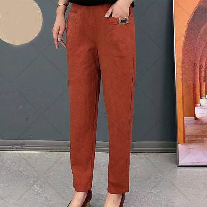 Women's cotton trousers with elastic waistband