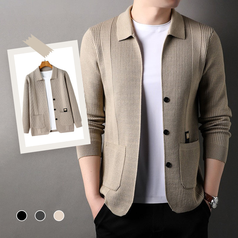 🧥 Long Sleeve Lapel Knitted Coat for Men