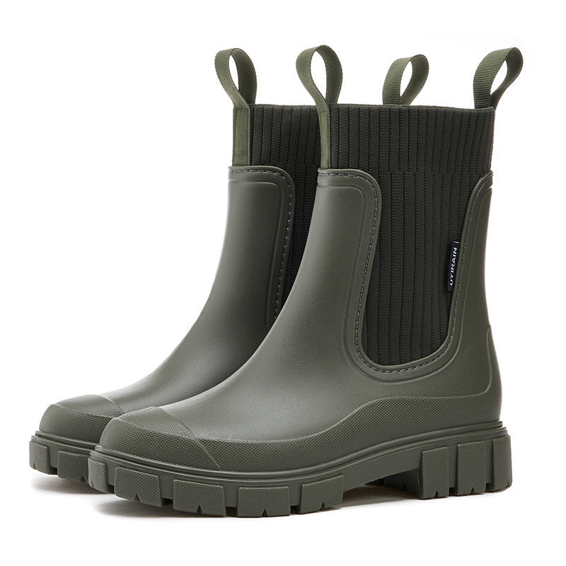 Waterproof, non-slip boots with a thick mid-calf sole