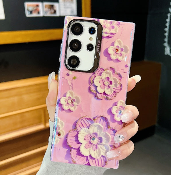 Luxurious Rhinestone Oil Painting Flowers Case For Samsung